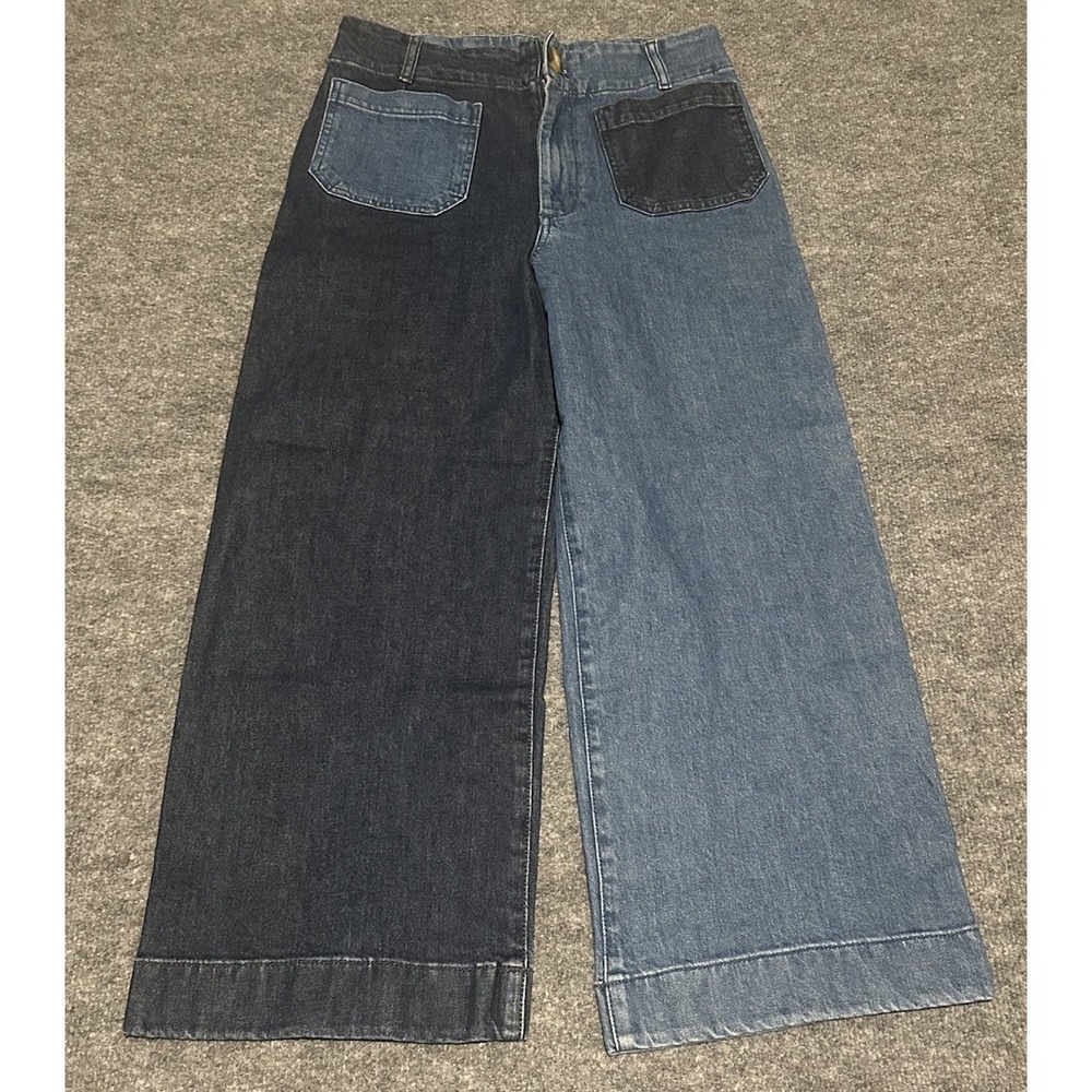 Maeve Women's 31 The Colette Colorblock Two Tone Wide Leg Cropped Denim Jeans